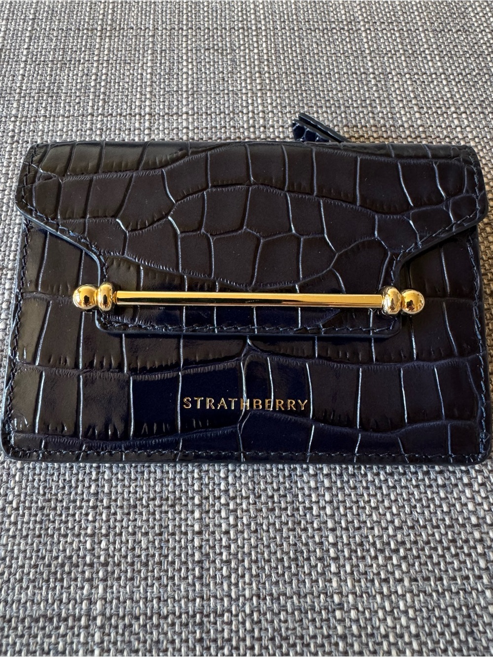 Strathberry Navy Blue Croc Embossed Wallet